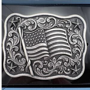 Nicola Pewter American Flag Belt Buckle NWT
